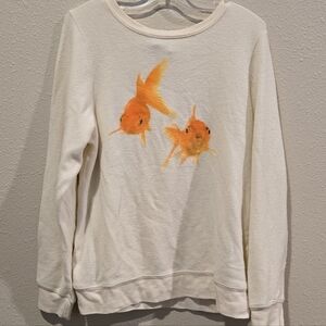 Wildfox Cream Sweater with Orange Fish Design